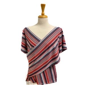 St John Navy/Red Print Wrap Top
